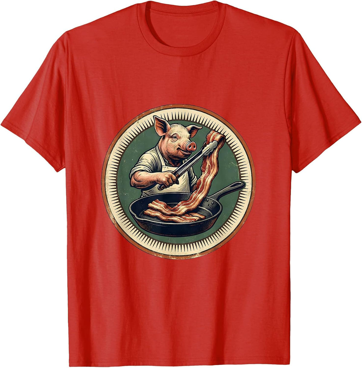 Men's Vintage Pig Bacon Lover Foodie Humor T-Shirt - Red