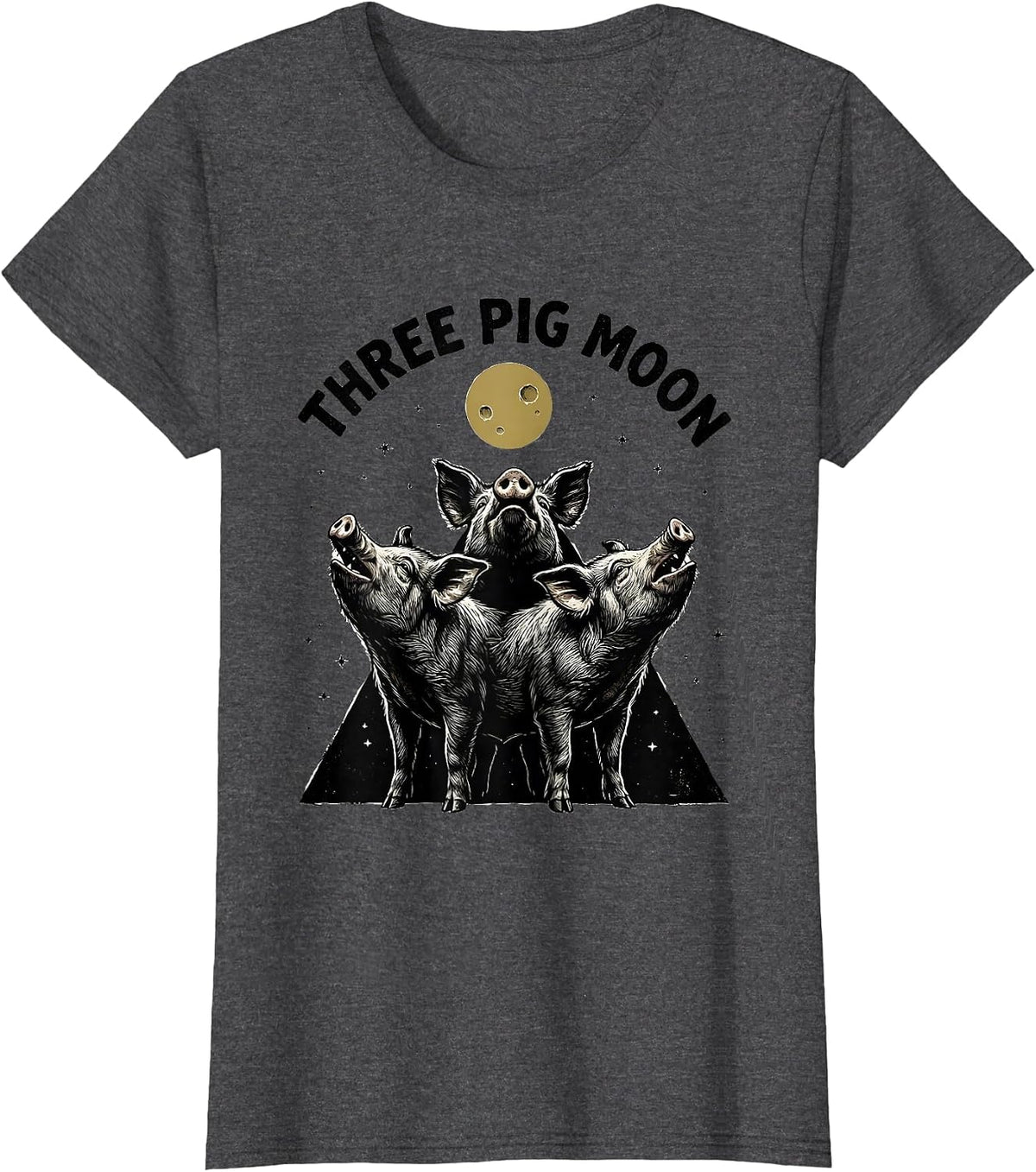 Women's Three Pig Moon Funny Pig Lover Halloween Meme Parody T-Shirt - Dark Heather Grey