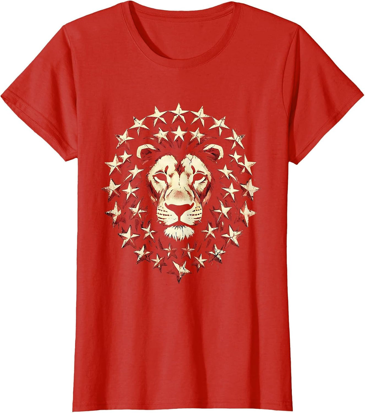 Red White and Blue Star-Spangled Lion Design T-Shirt - Red