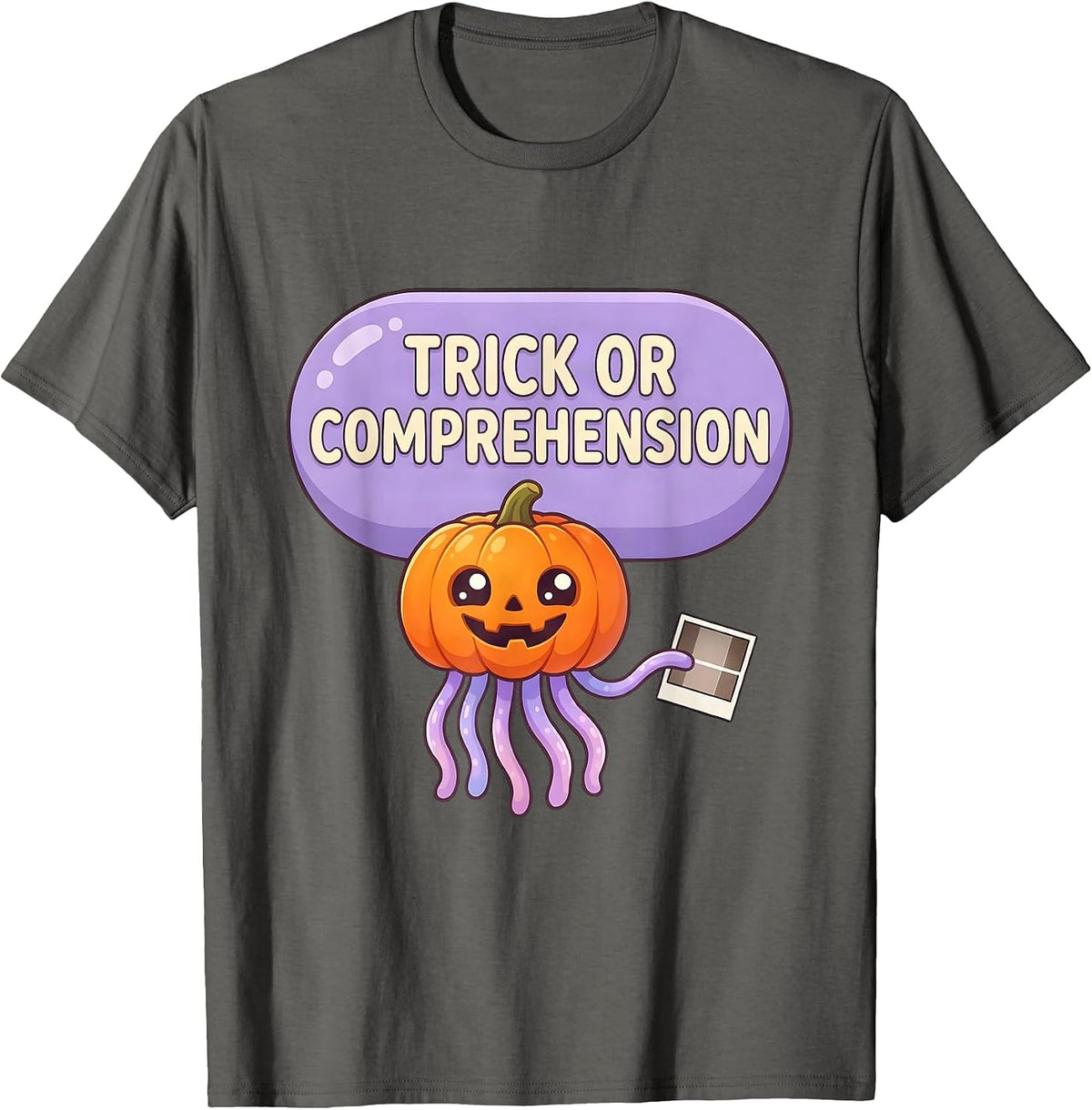 Trick Or Comprehension Cute Kawaii Halloween SLP Teacher T-Shirt - Asphalt Grey