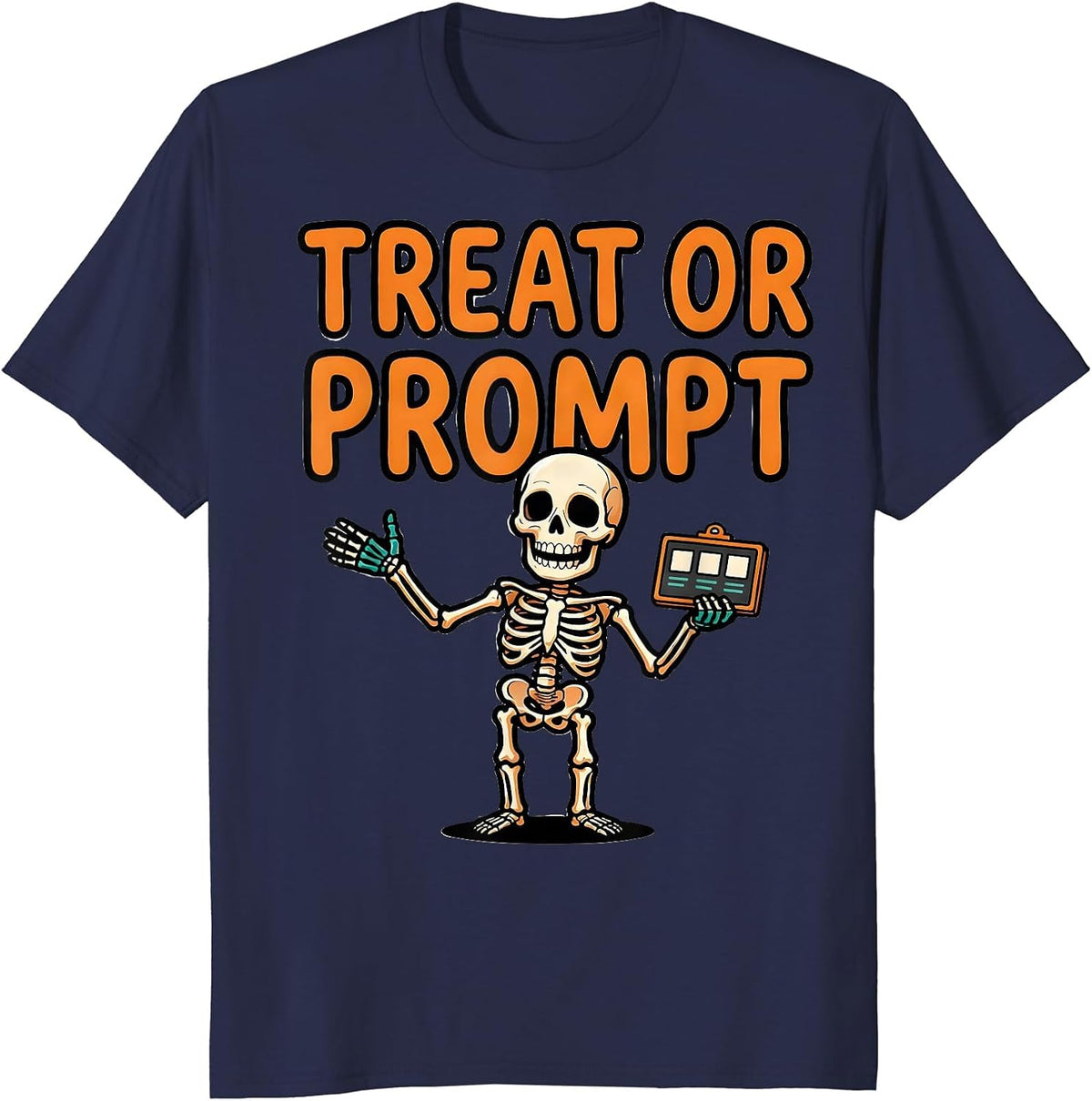 Treat Or Prompt Halloween Speech Therapy SLP Teacher Humor T-Shirt - Navy Blue