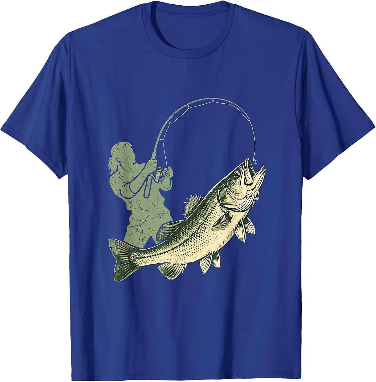 Bass Fishing Angler Reeling In Leaping Bass T-Shirt - Royal Blue