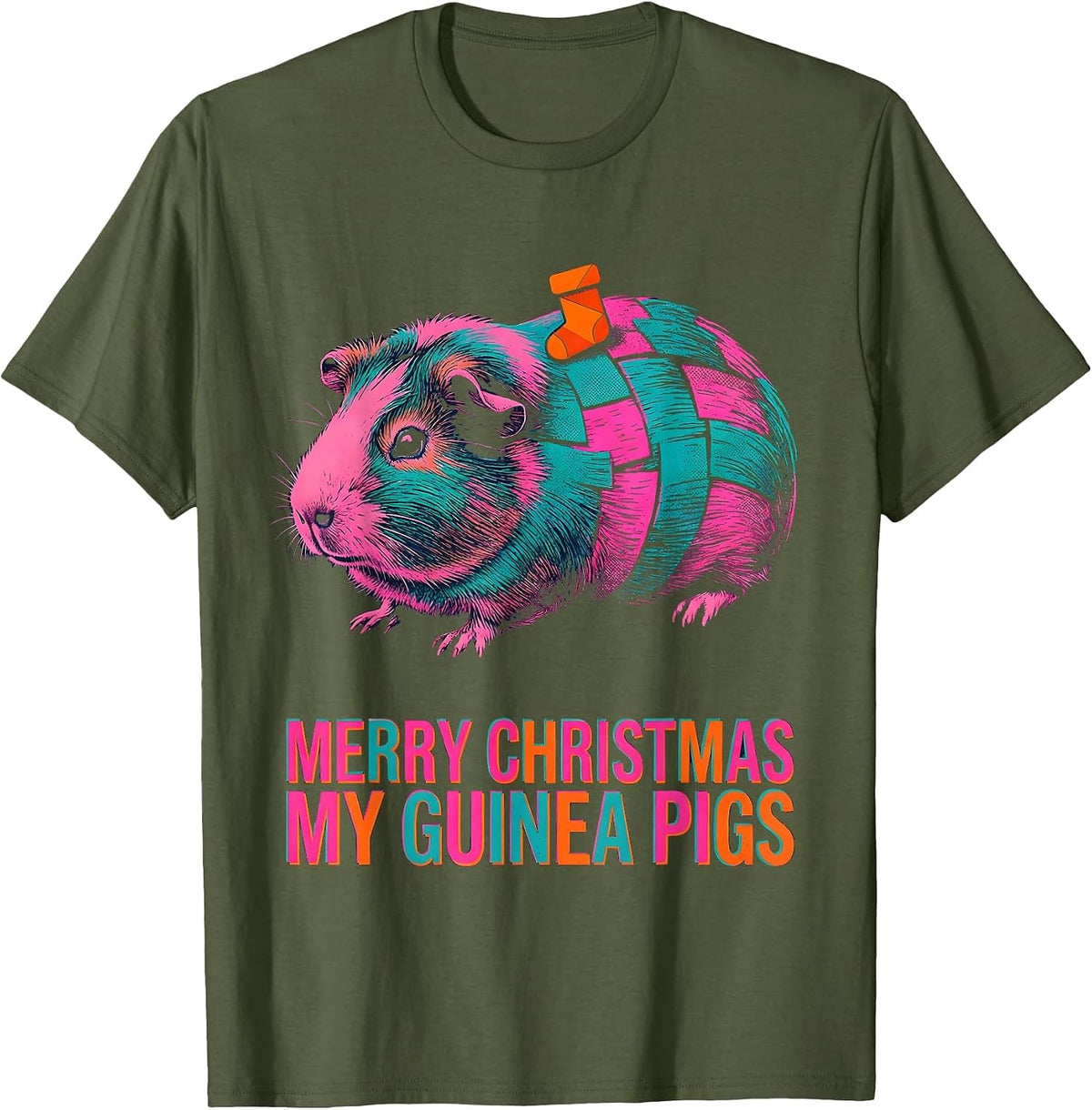 Merry Christmas My Guinea Pigs Funny Pet Lover Holiday T-Shirt - Olive Green
