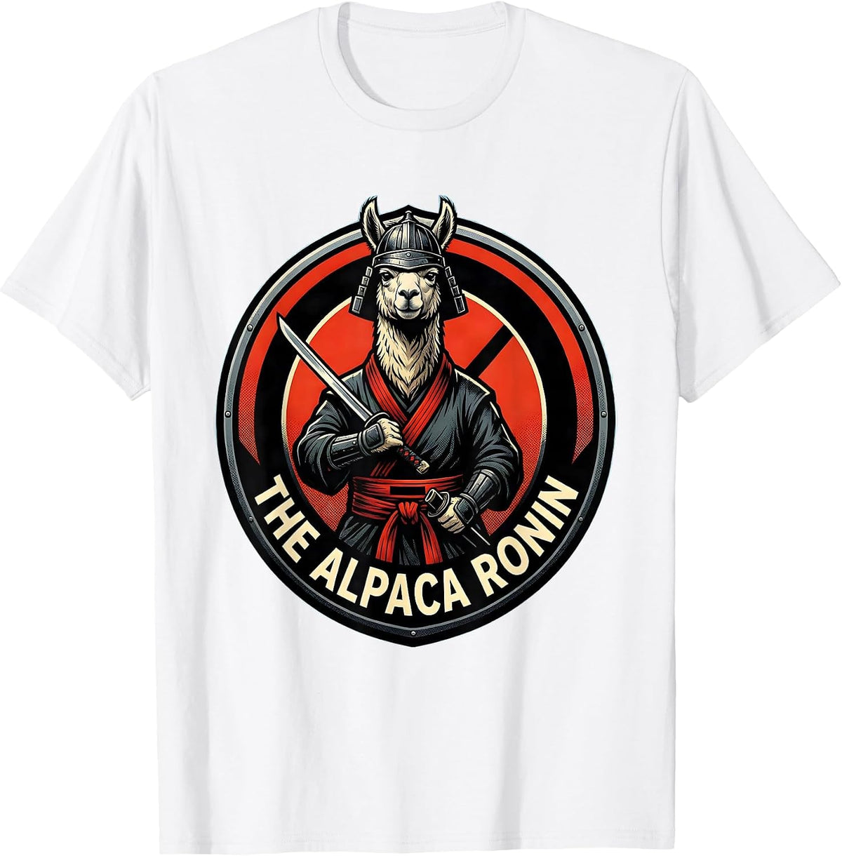 Men's The Alpaca Ronin Comic Book Anime Animal Humor T-Shirt - White