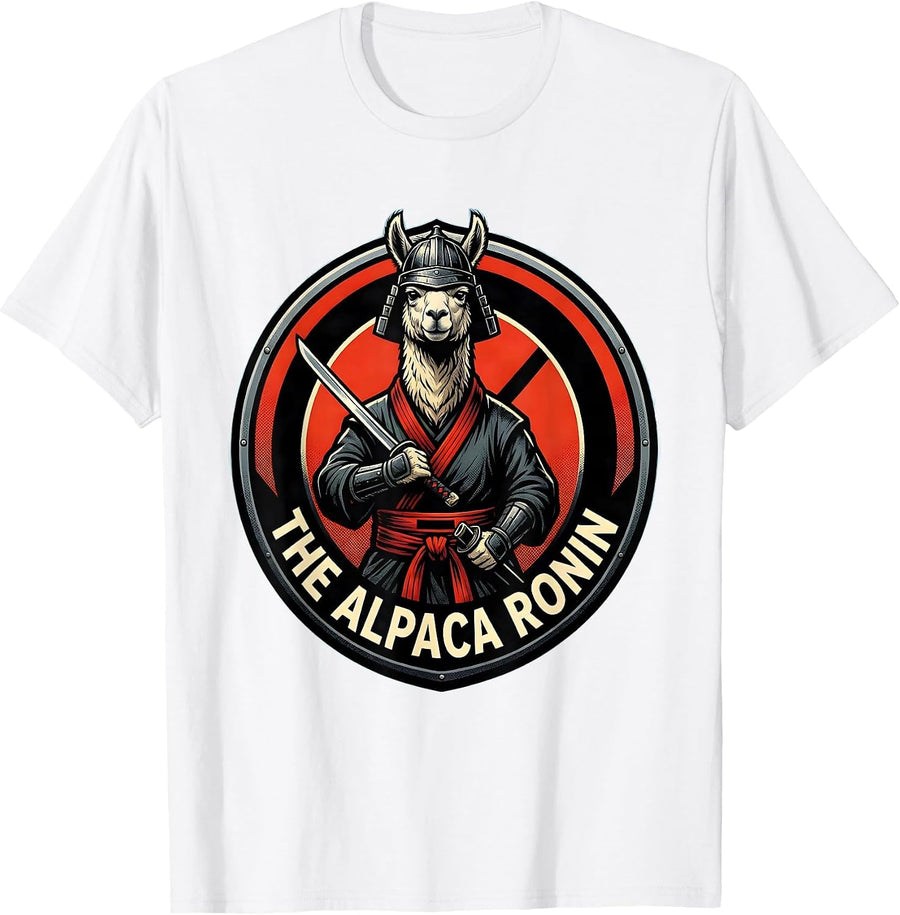 Men's The Alpaca Ronin Comic Book Anime Animal Humor T-Shirt - White