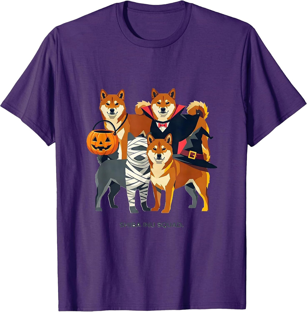 Men's Shiba Inu Squad Halloween Pumpkin Vampire Mummy Witch Dog T-Shirt - Purple