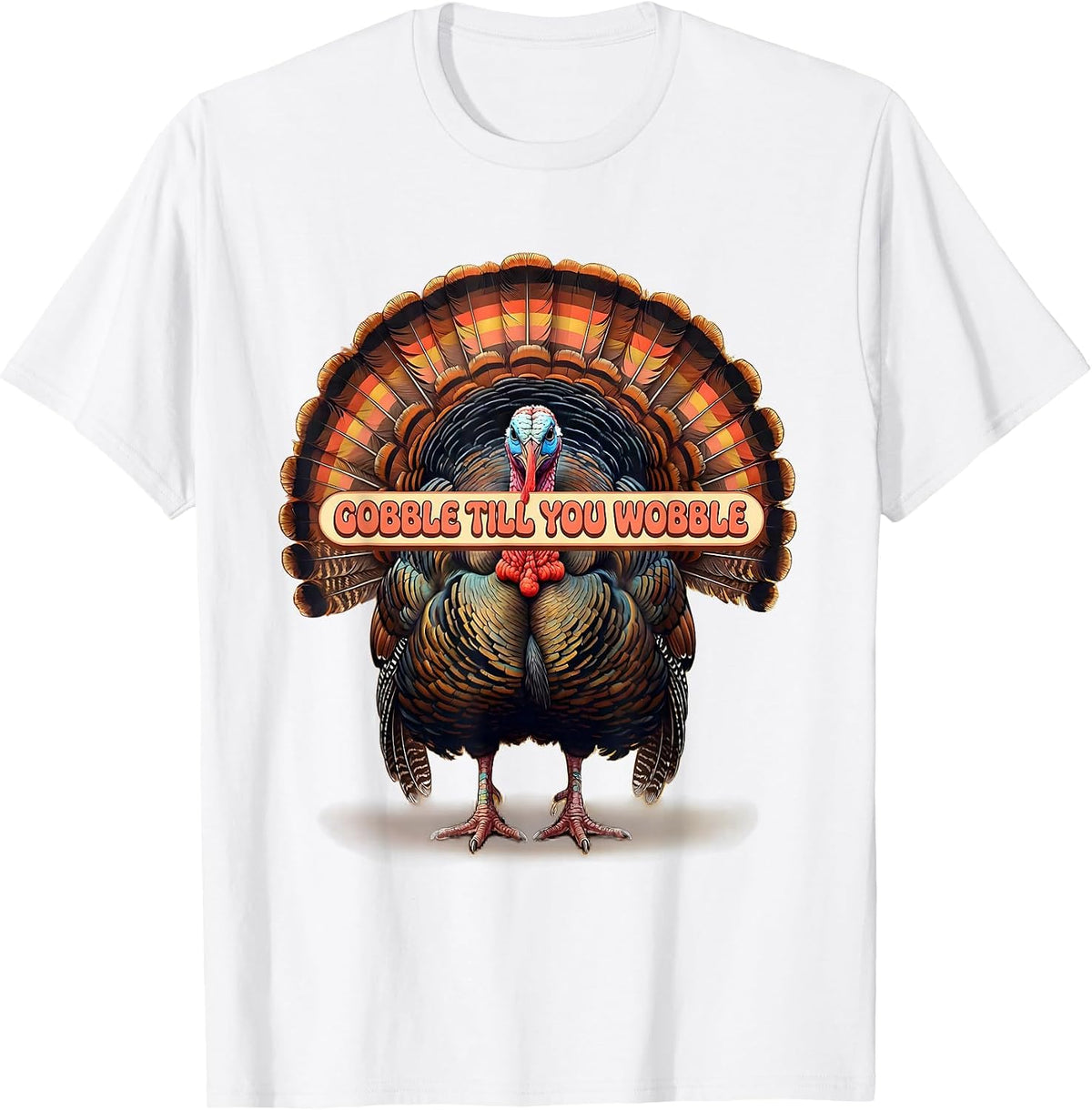 Men's Gobble Till You Wobble Funny Thanksgiving Design T-Shirt - White