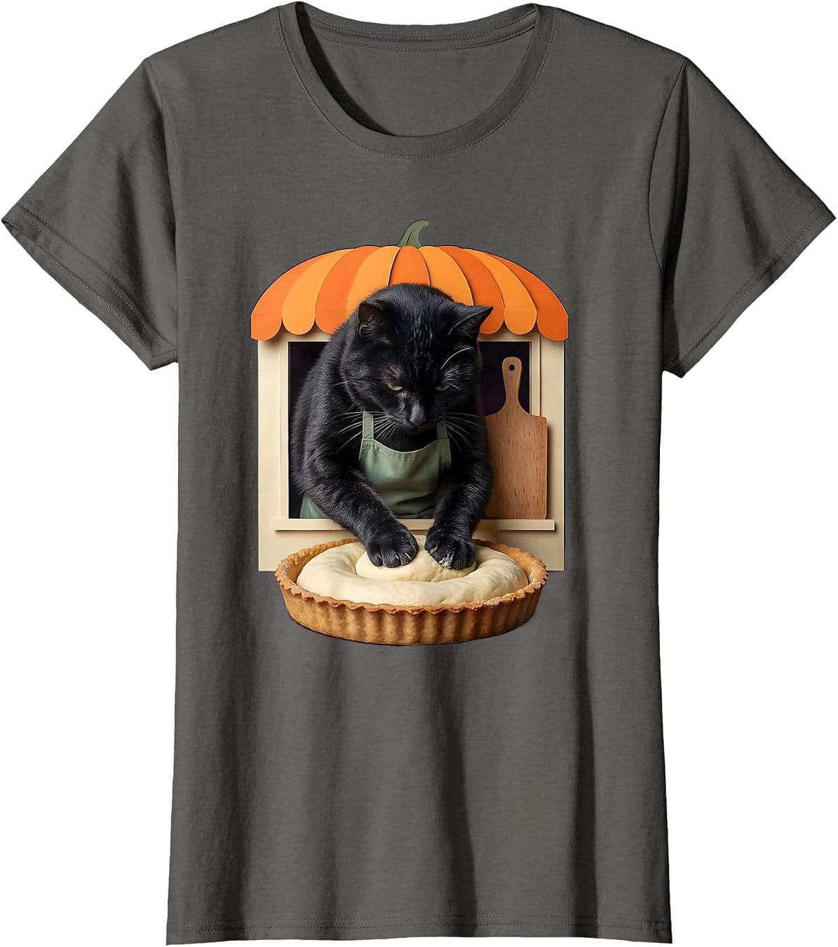 Women's Black Cat Bakery Biscuits Funny Cat Lover Art T-Shirt - Asphalt Grey