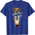 Large Iced No Sugar Funny Pitbull Drinking Iced Coffee Meme T-Shirt - Royal Blue