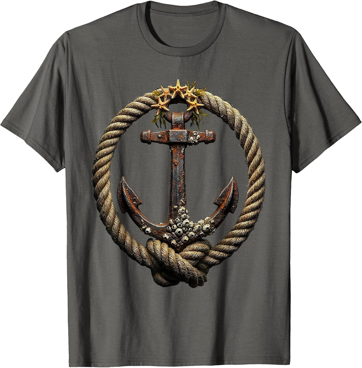 Salty Barnacle Anchor Nautical Graphic Tee T-Shirt - Asphalt Grey