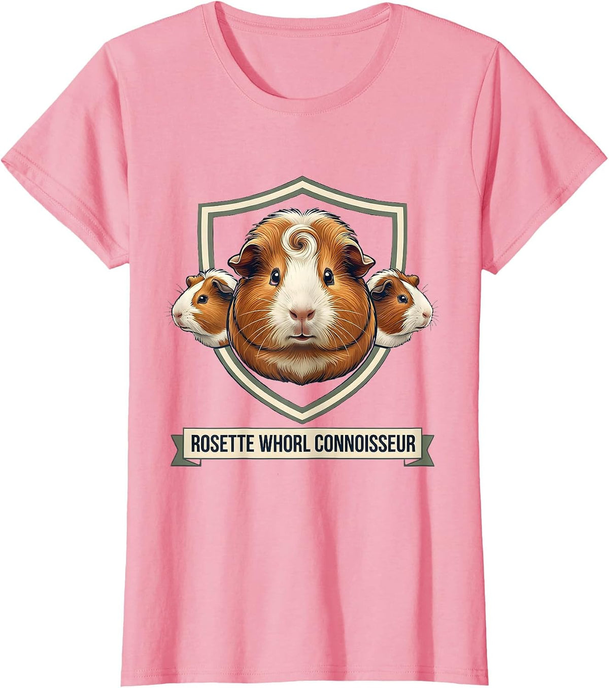 Women's Rosette Whorl Connoisseur Funny Guinea Pig Lover Emblem T-Shirt - Pink