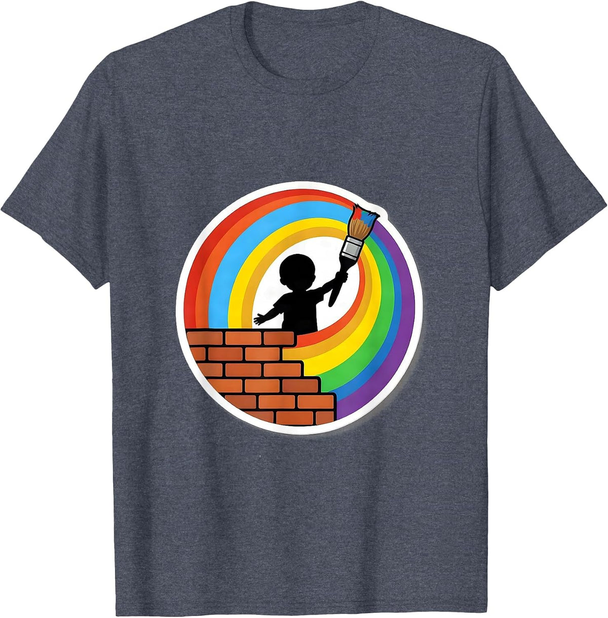 Down Syndrome Awareness Child Painting Rainbow Mural T-Shirt - Heather Blue