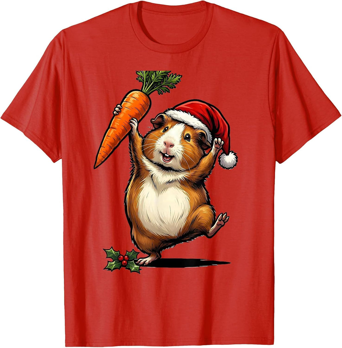 Men's Guinea Pig Santa Hat Funny Christmas Pet Lover T-Shirt - Red
