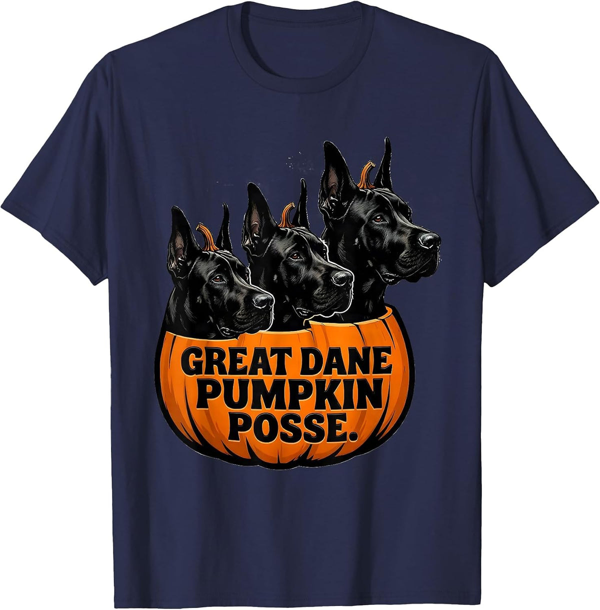 Men's Great Dane Pumpkin Posse Cute Dog Breed Halloween Costume T-Shirt - Navy Blue