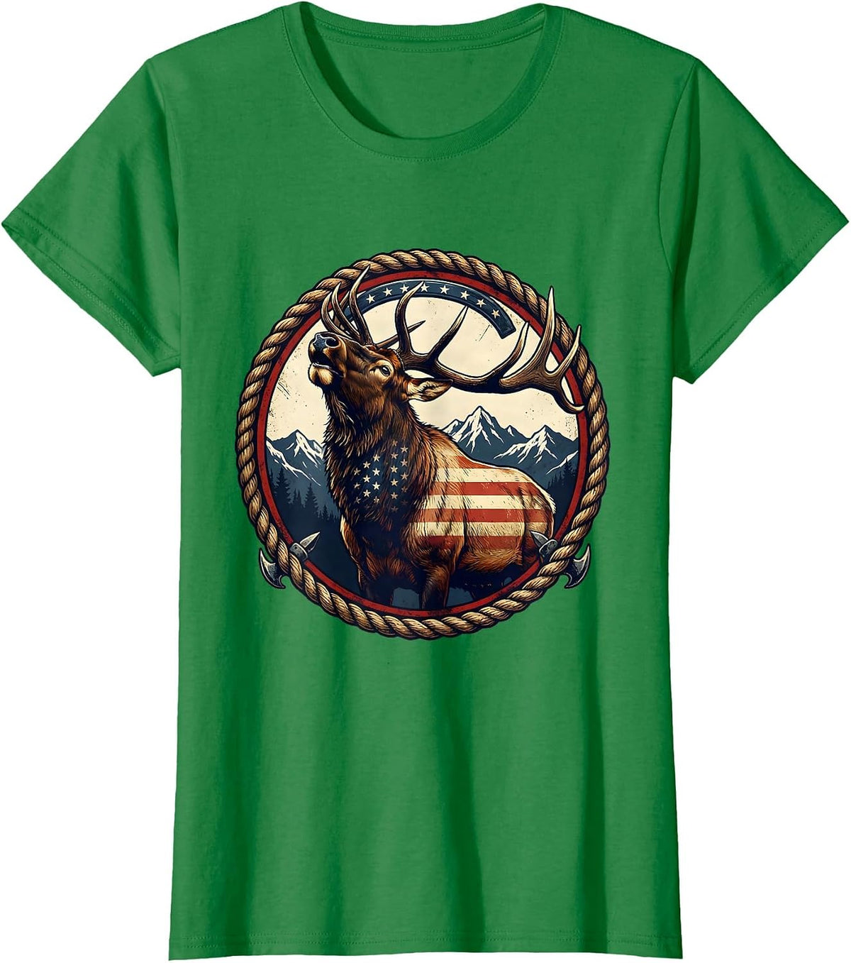 Women's Elk Bugling in Snowy Mountain Meadow T-Shirt - Kelly Green