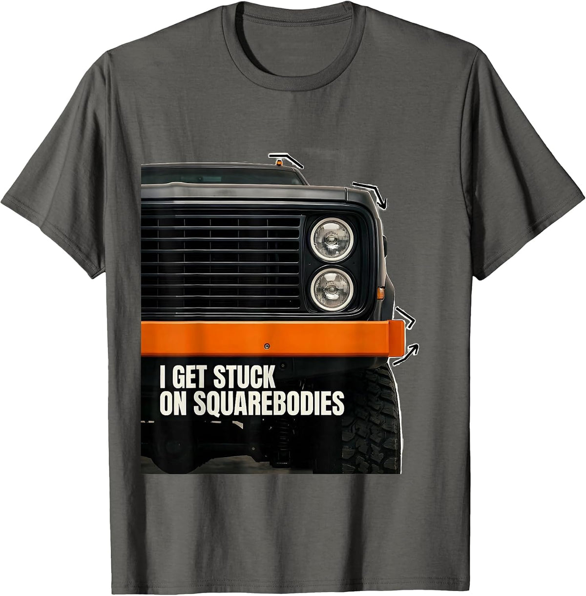 I Get Stuck On Squarebodies Funny Truck Driver Pickup T-Shirt - Asphalt Grey