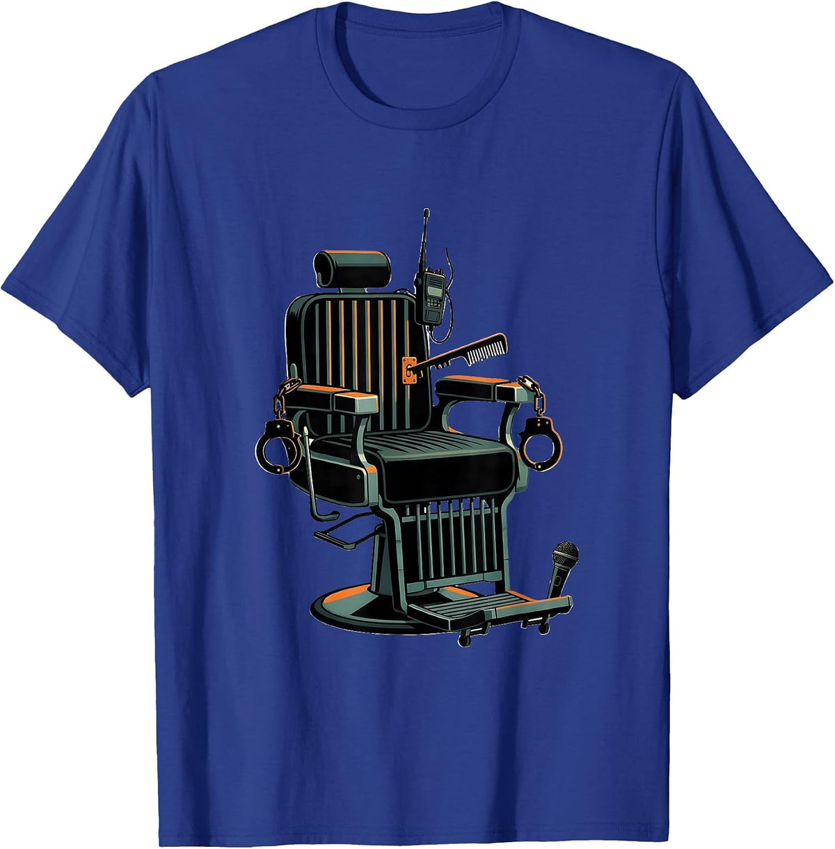 Men's Barber Chair Jail Cell Funny Police Officer Gift T-Shirt - Royal Blue