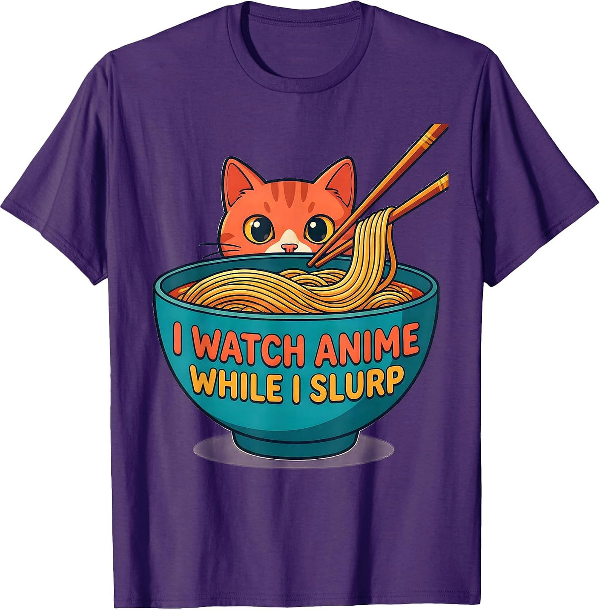 I Watch Anime While I Slurp Funny Kawaii Cat Ramen Gift T-Shirt - Purple