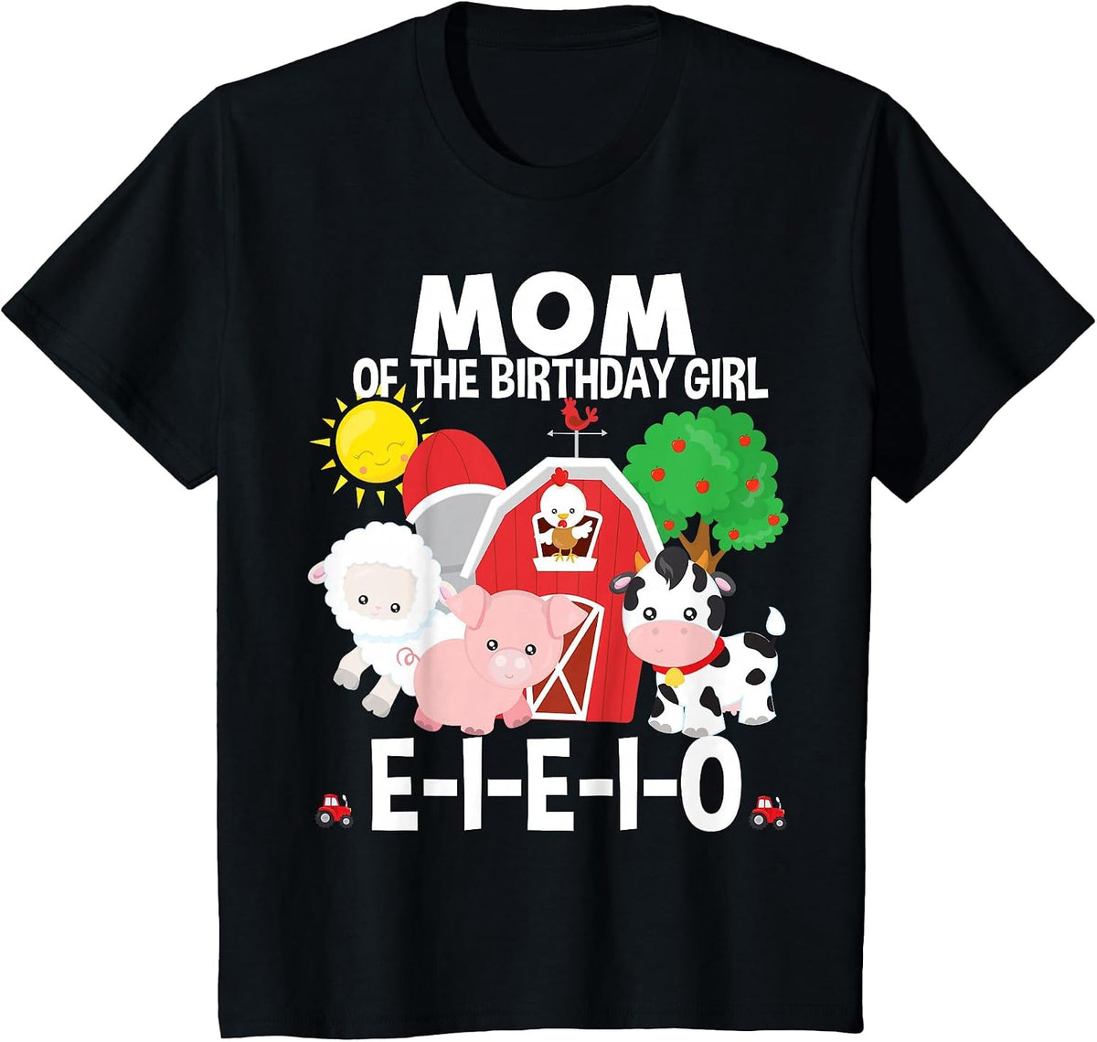Mom Birthday Girl Old Macdonald Birthday Party Matching T-Shirt - Black