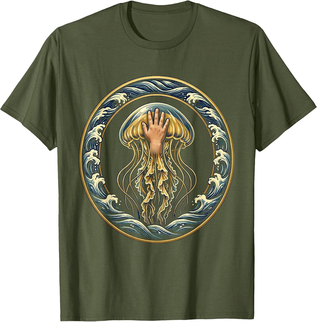 Men's Autism Awareness Child and Glowing Jellyfish Art T-Shirt - Olive Green