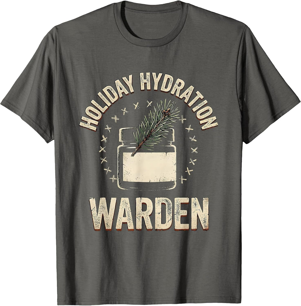 Men's Holiday Hydration Warden Distressed Esthetician Dermatology T-Shirt - Asphalt Grey