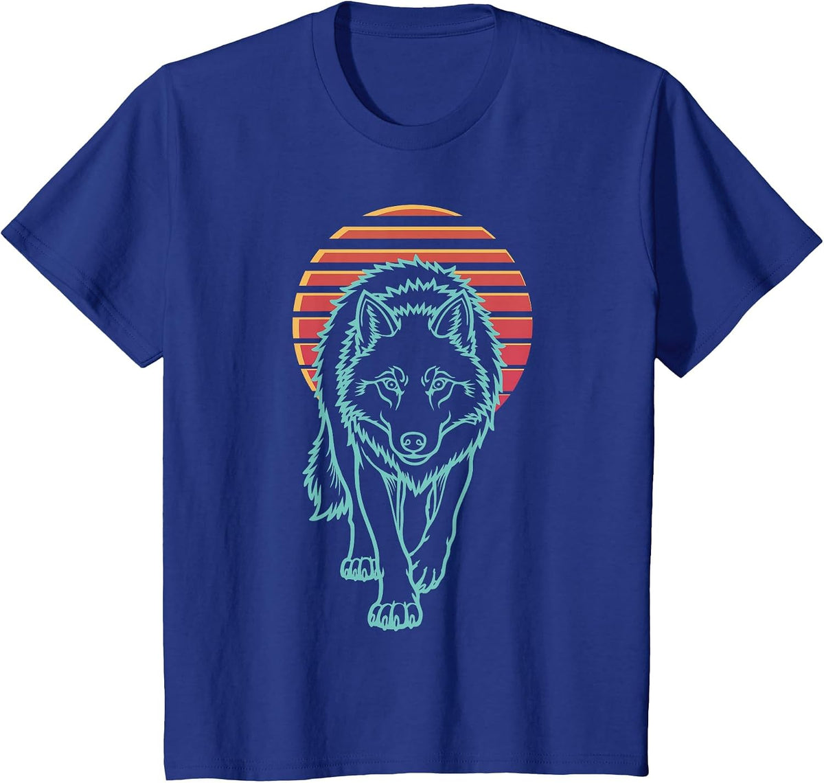 Wolf Lover Animal Retro Synthwave 80s T-Shirt - Royal Blue