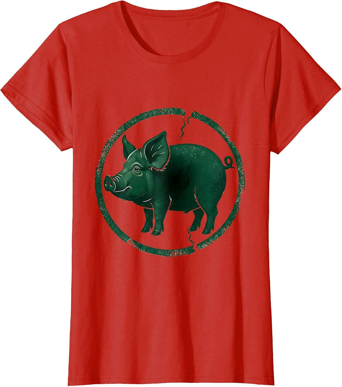 Pig Silhouette Rubber Stamp Farm Animal Lover Humor T-Shirt - Red