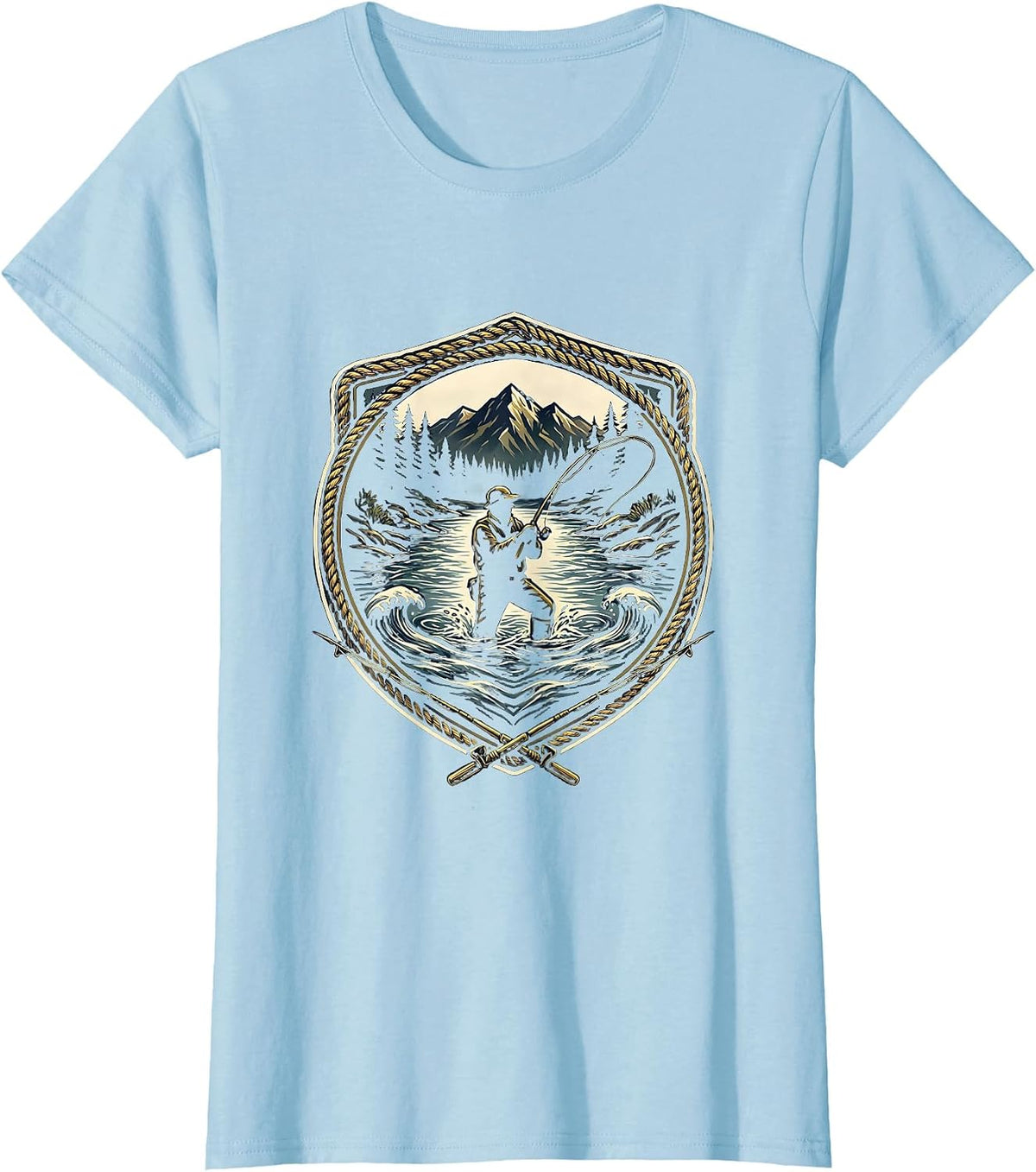 Women's Fly Fishing River Wading Graphic Design T-Shirt - Baby Blue