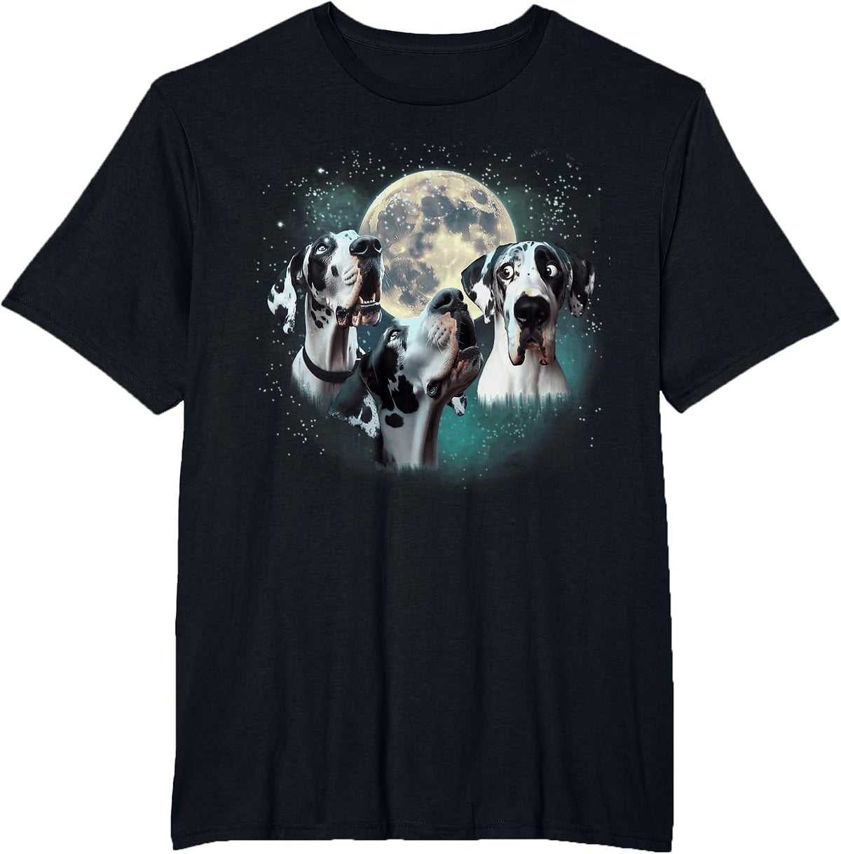 Funny Three Dog Moon, 3 Harlequin Great Dane, Weird Meme T-Shirt - Black