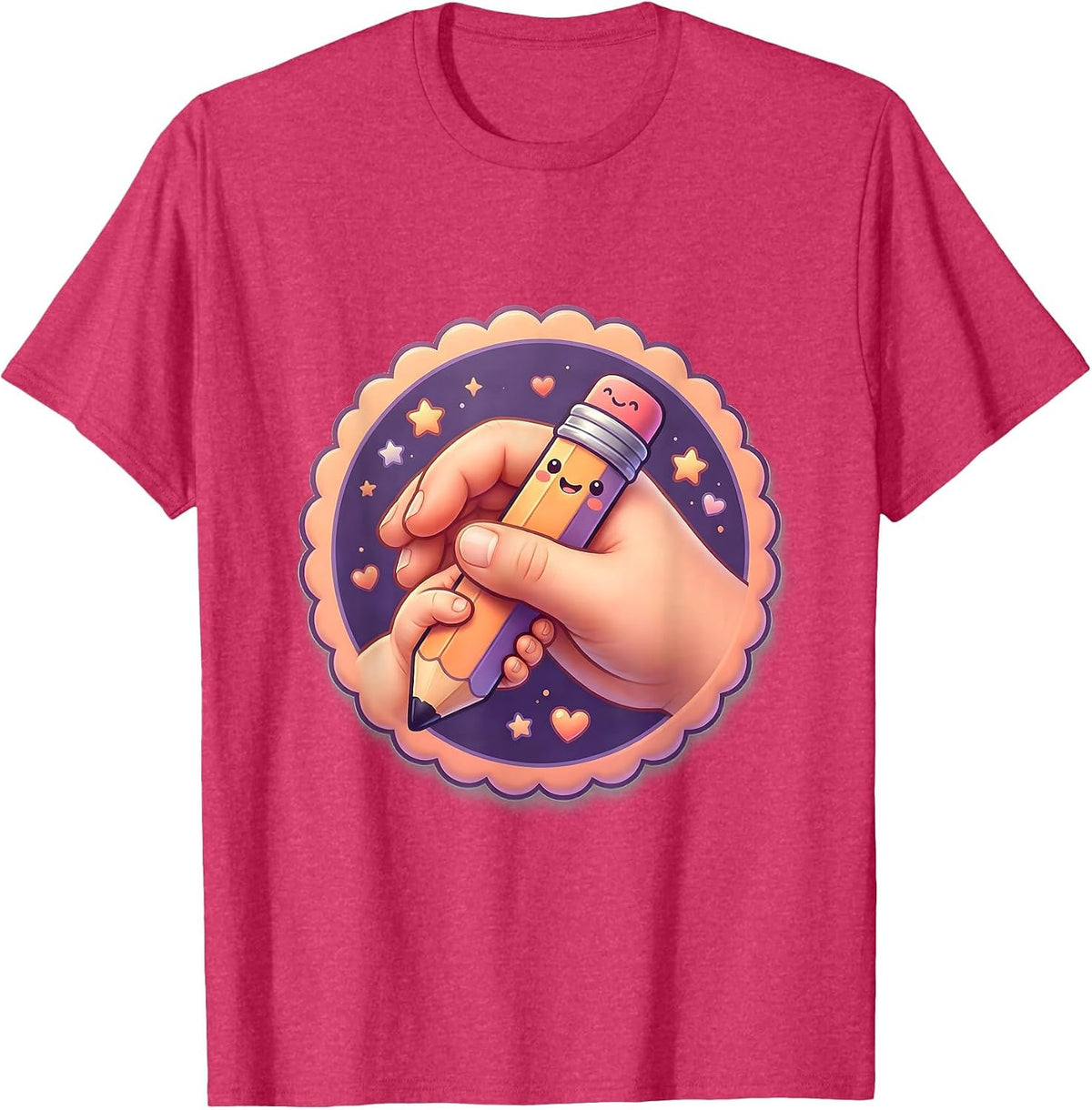 Men's Sped Teacher Hands Guiding Pencil Grip Illustration T-Shirt - Red Heather