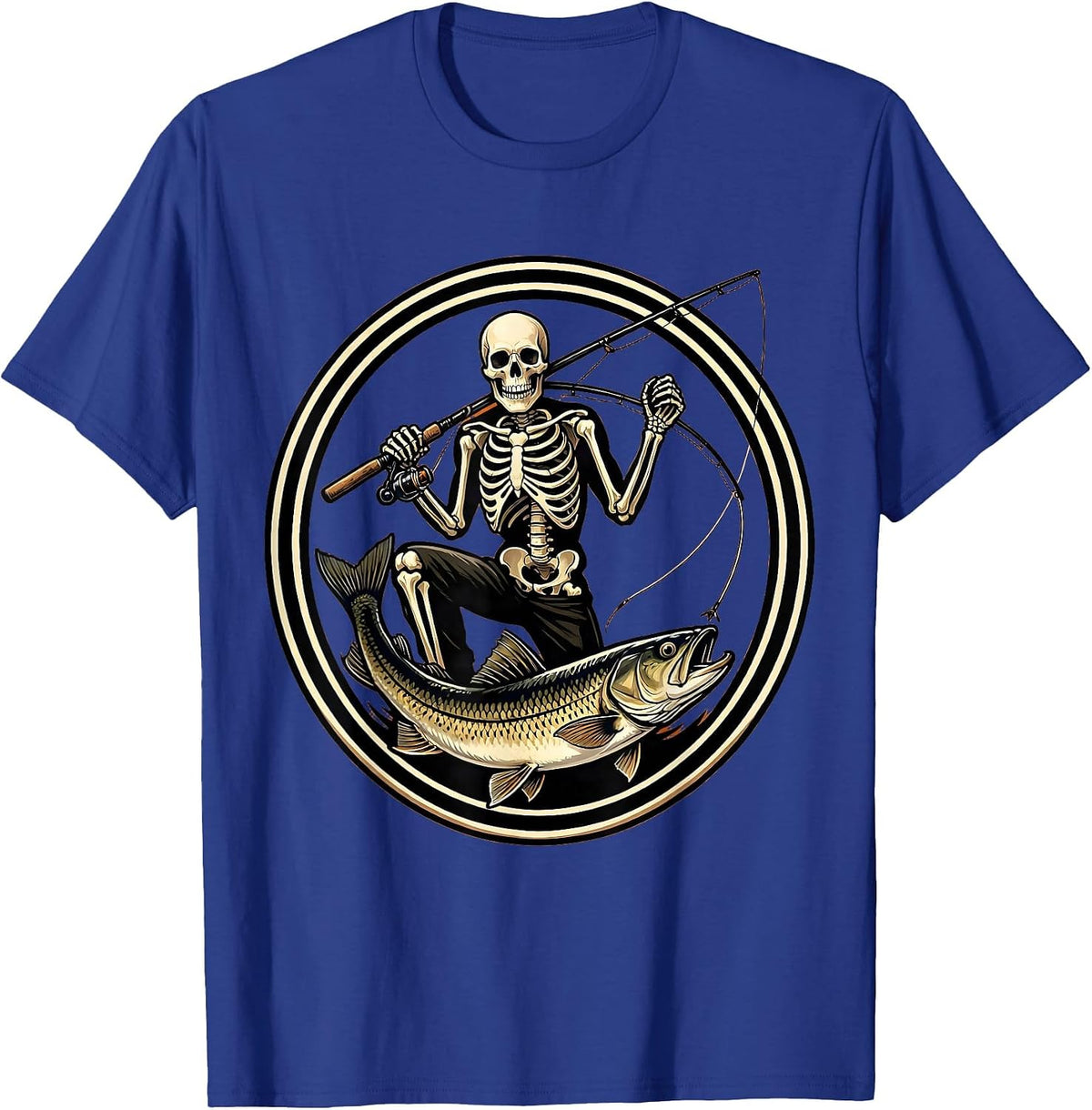 Celebratory Skeleton Angler Fishing Halloween Party T-Shirt - Royal Blue
