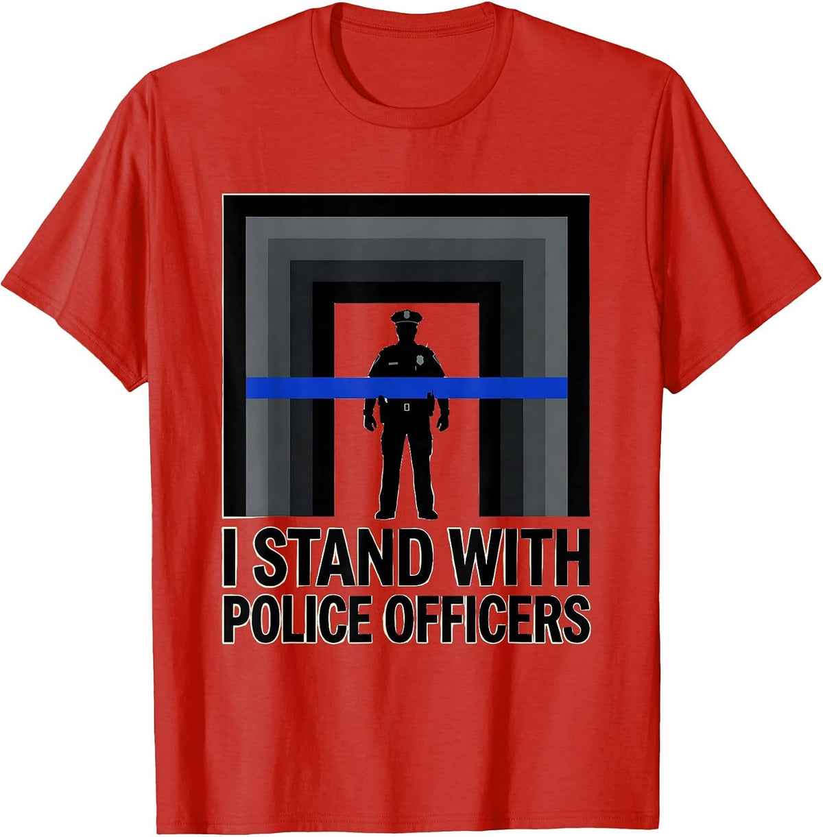 Men's I Stand With Police Officers Thin Blue Line Back The Blue T-Shirt - Red