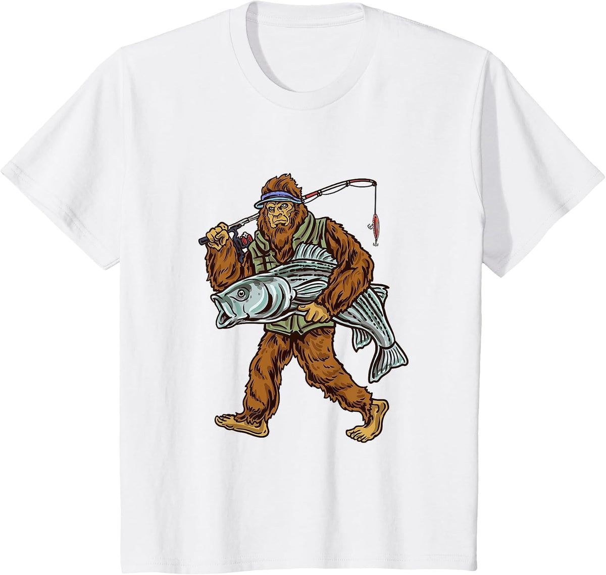 Striper Fishing Bigfoot Striped Bass Fishermen T-Shirt - White