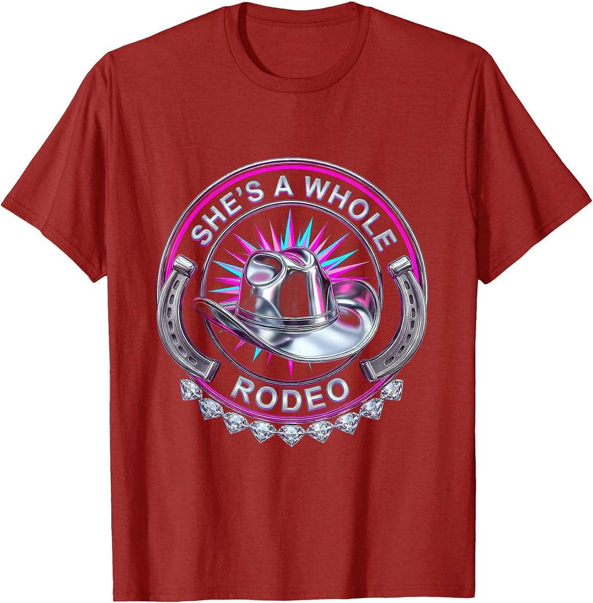 She's a Whole Rodeo Cowgirl Design T-Shirt - Cranberry Red