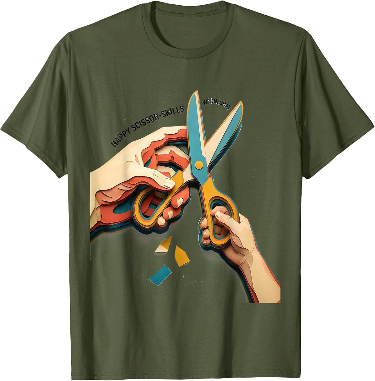 Men's Happy Scissor-Skills Wednesday Occupational Therapy OT T-Shirt - Olive Green