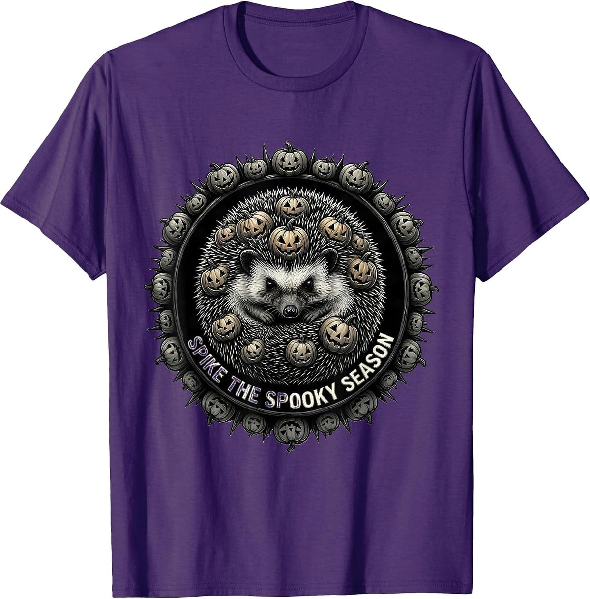 Men's Spike the Spooky Season Halloween Hedgehog Design T-Shirt - Purple