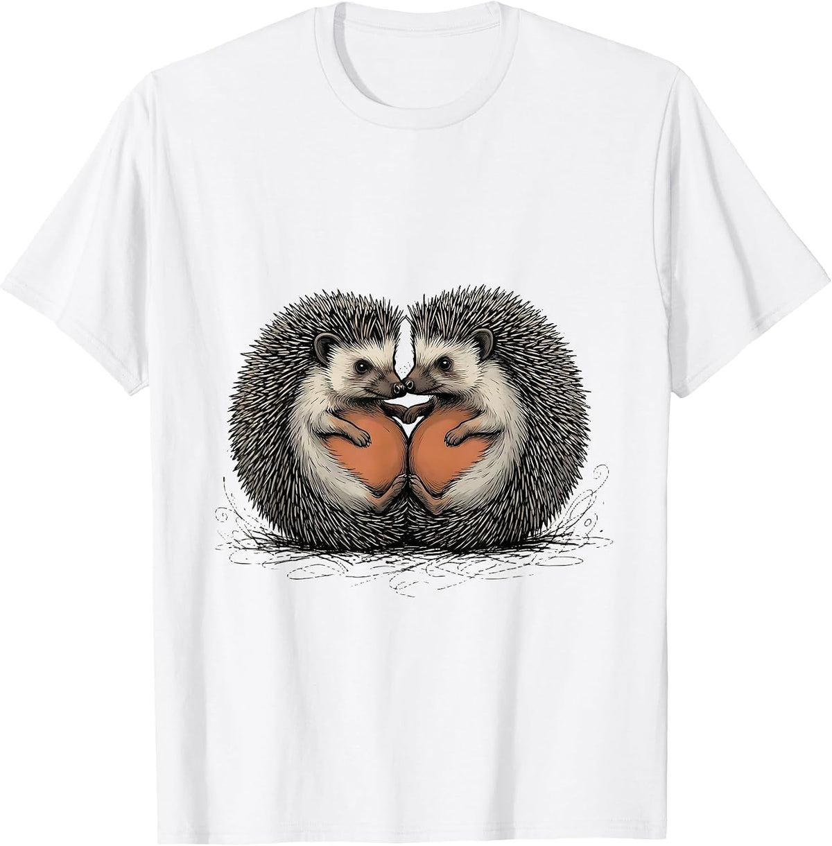 Men's Cute Hedgehogs Hand-Sketched Animal Lover Humor T-Shirt - White