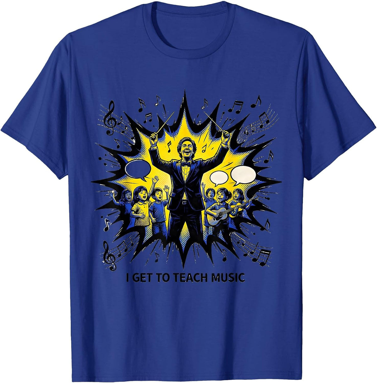 I Get To Teach Music Comic Book Music Teacher Back To School T-Shirt - Royal Blue