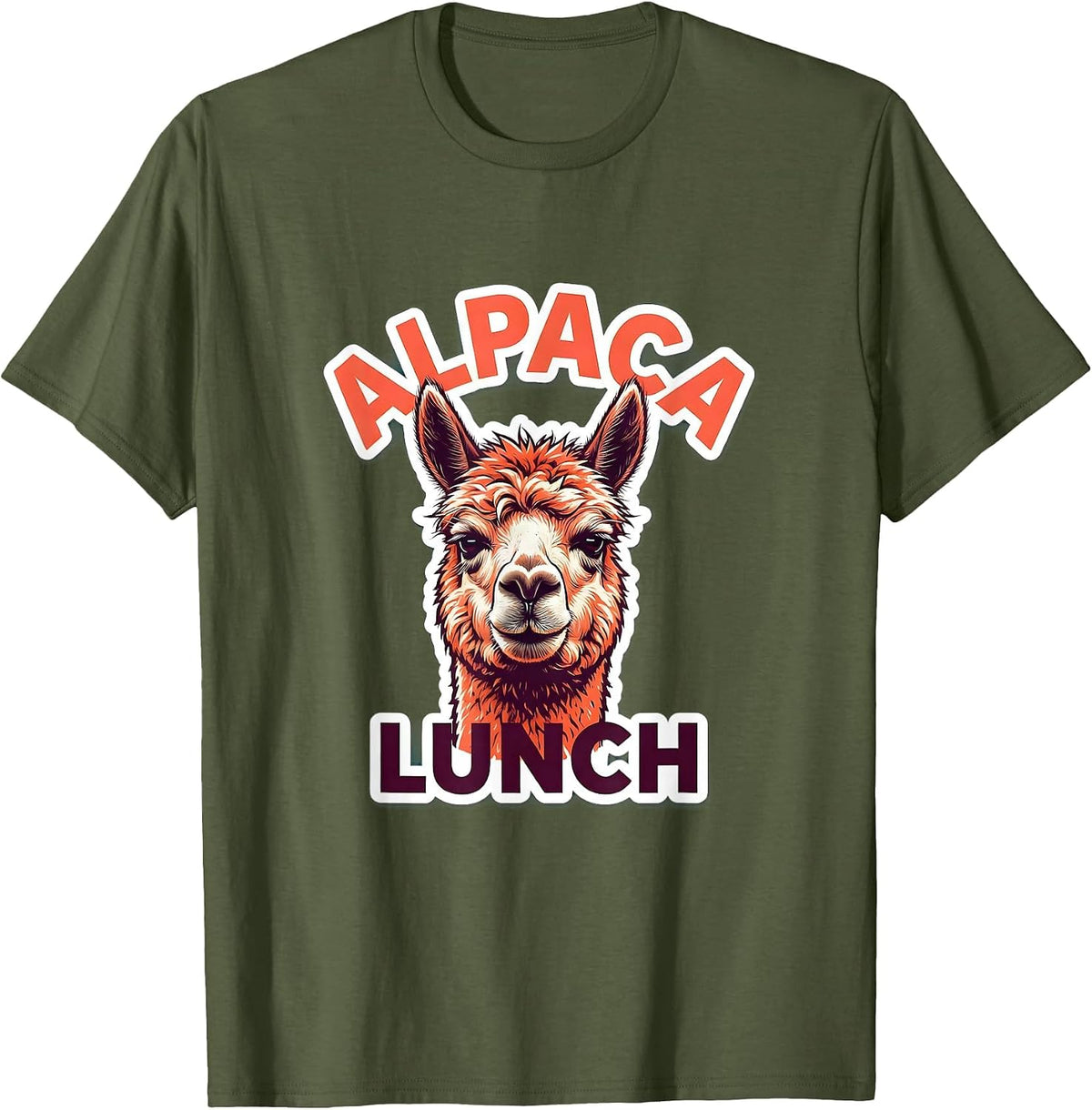 Alpaca Lunch Funny Alpaca Squad Humor Sticker Style T-Shirt - Olive Green