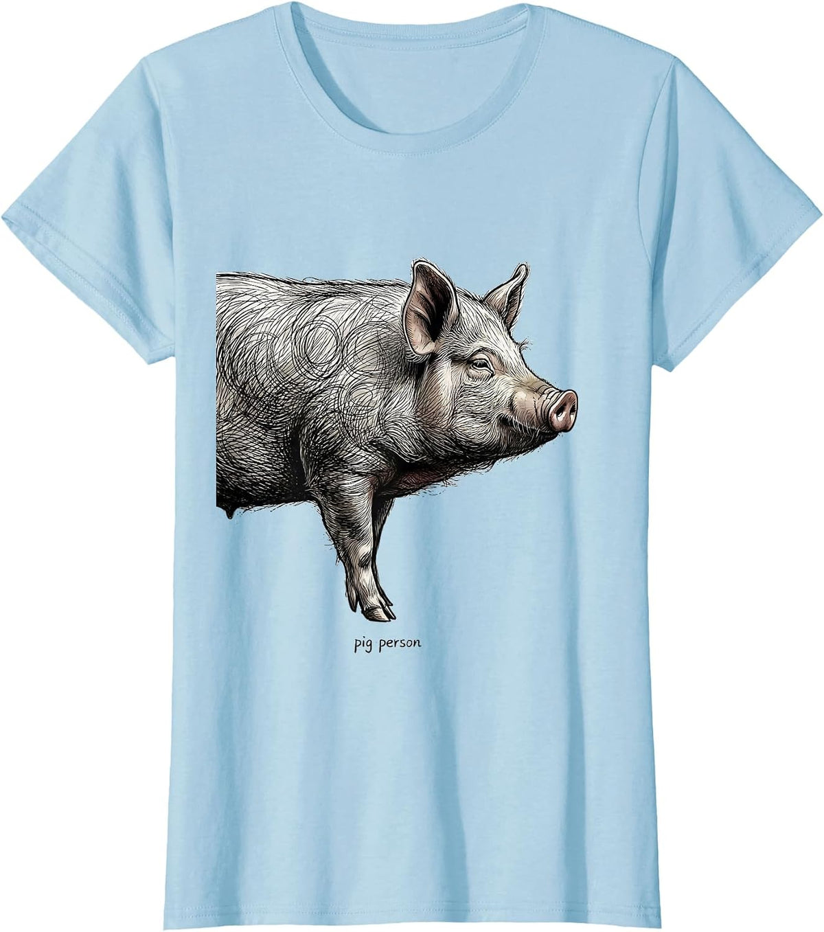 pig person Minimalist Scribble Line Art Animal Graphic T-Shirt - Baby Blue