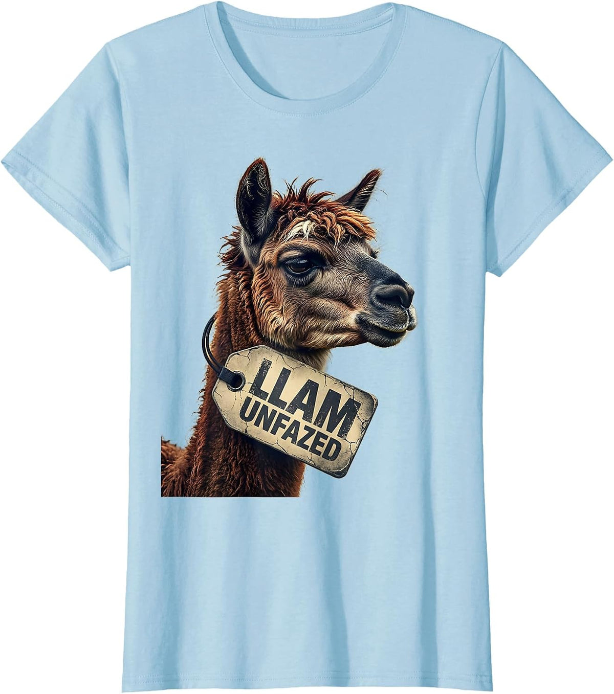 Llam Unfazed Distressed Funny Llama Alpaca Humor Gift T-Shirt - Baby Blue