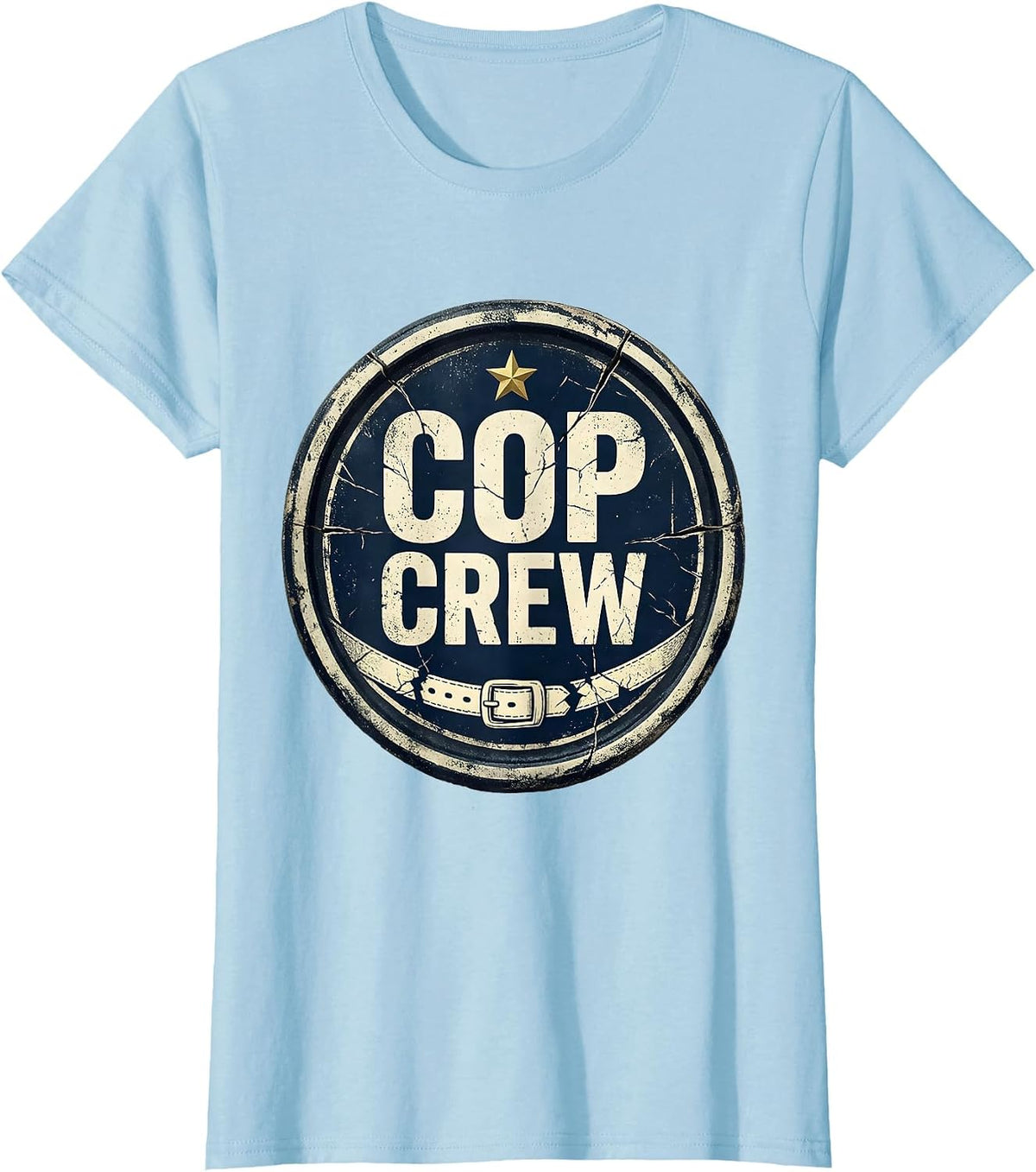 Women's COP CREW Distressed Police Officer Costume Halloween Novelty T-Shirt - Baby Blue