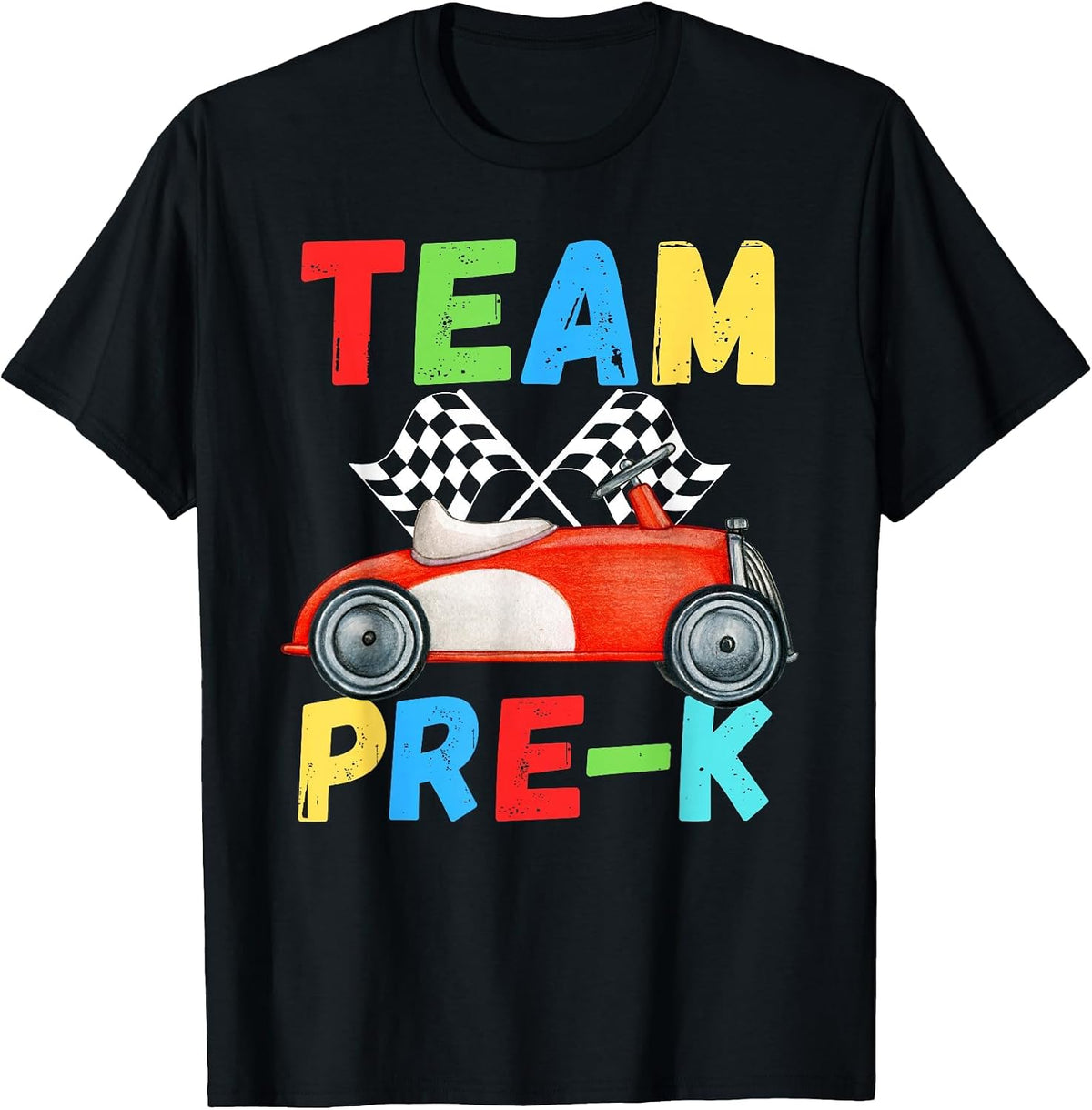 Hello Team Pre-K Squad Teacher Student Race Car Tees Funny T-Shirt - Black