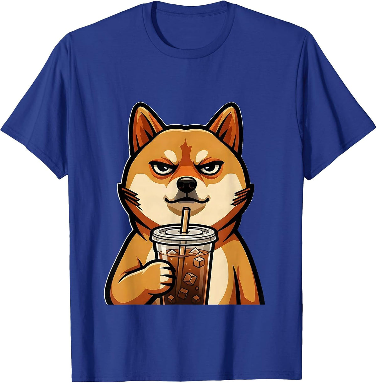 Shiba Inu Hipster Iced Coffee Lover Humor T-Shirt - Royal Blue