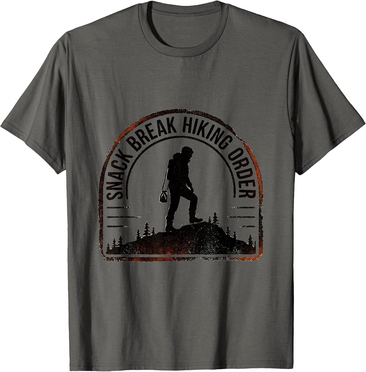 Men's Snack Break Hiking Order Funny Hiker Outdoor Humor T-Shirt - Asphalt Grey