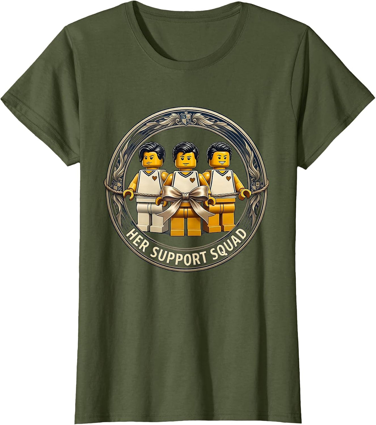 Women's Her Support Squad Down Syndrome Awareness Homie Pride Emblem T-Shirt - Olive Green