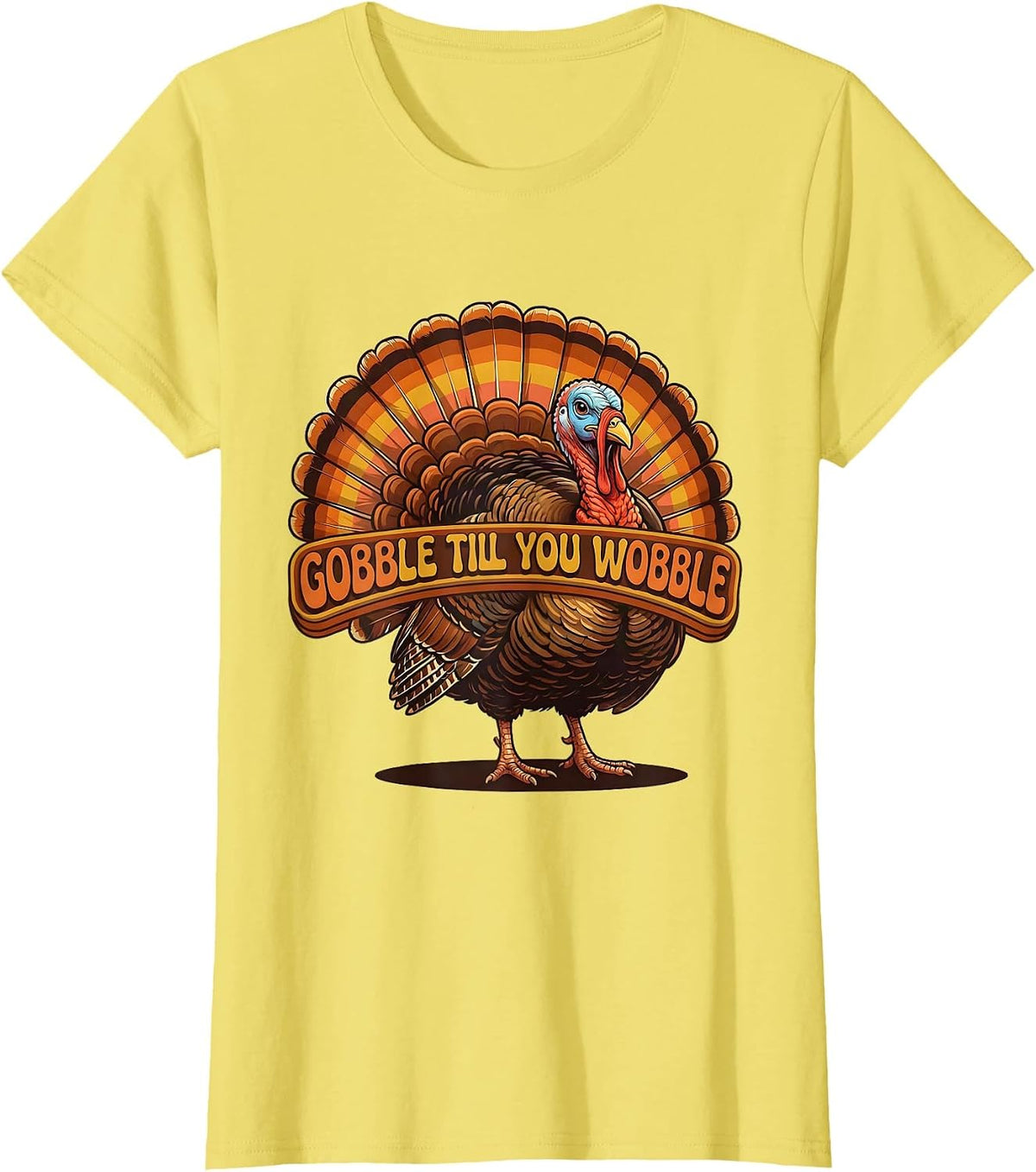 Boys Gobble Till You Wobble Thanksgiving Design T-Shirt - Lemon Yellow