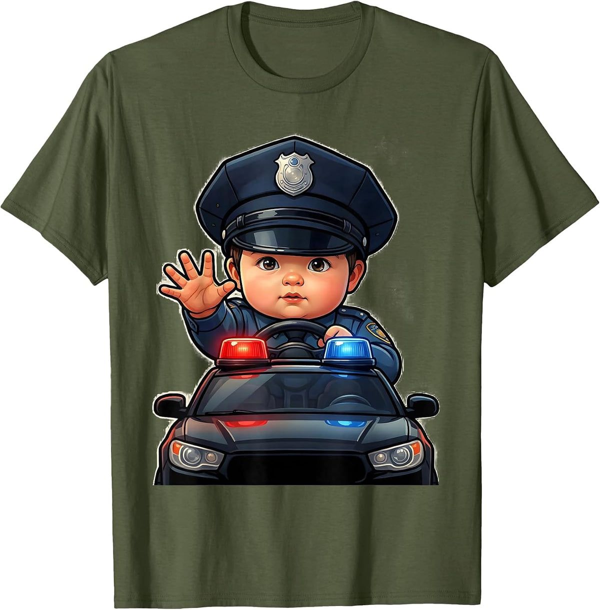 Men's Child Officer Future Police Officer Birthday Party T-Shirt - Olive Green