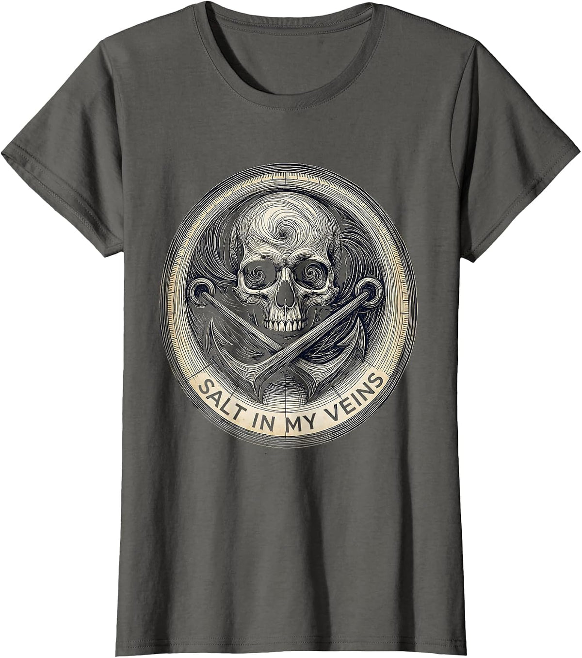 Women's Salt In My Veins Pirate Adventure Design T-Shirt - Asphalt Grey