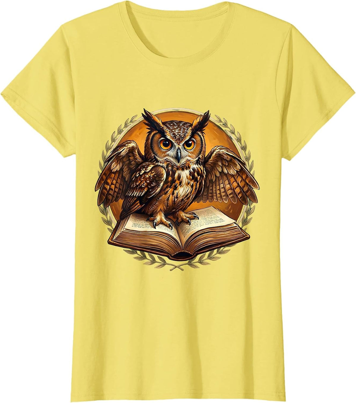 Owl on Textbook Teacher Life Graphic Design T-Shirt - Lemon Yellow